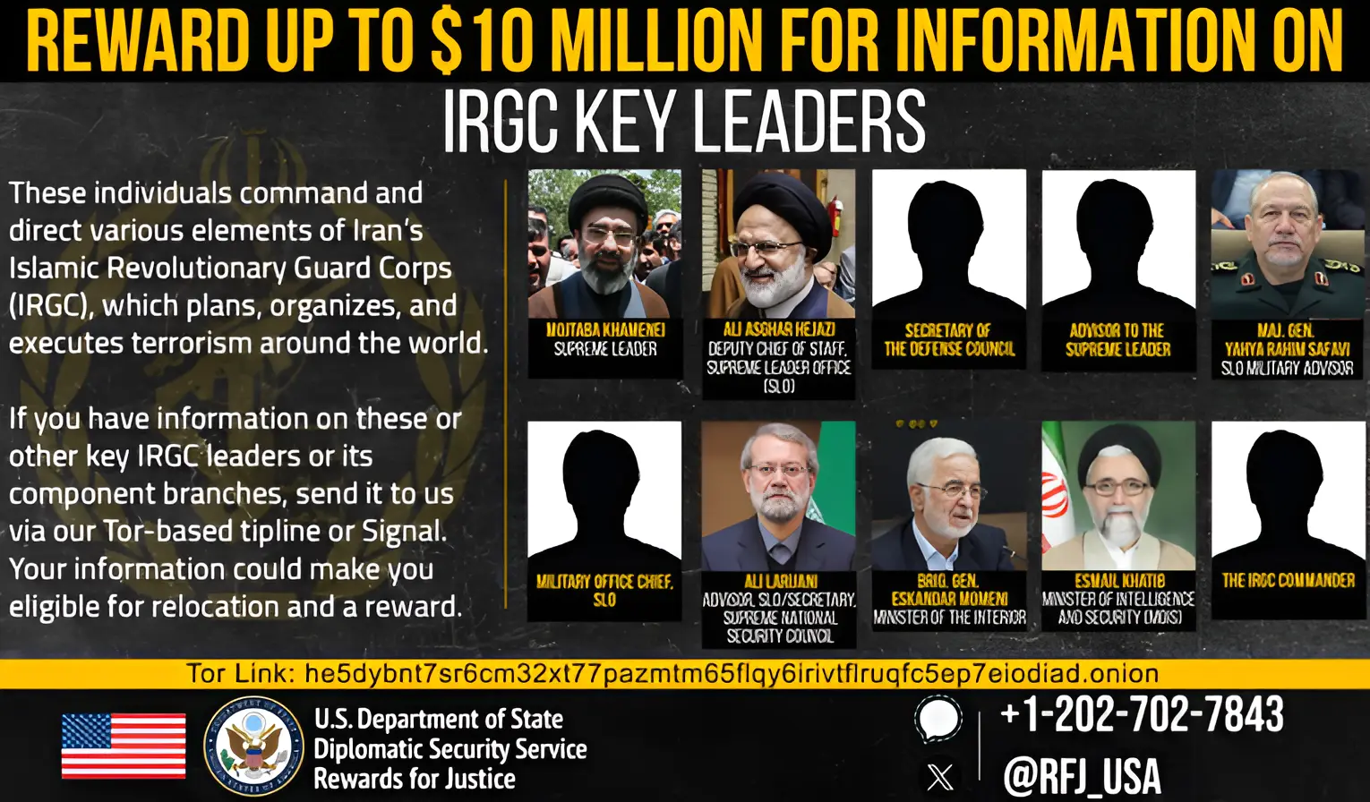  ئەمریکا: 10 ملیۆن دۆلار دەدەین بەو کەسەی زانیاریمان لەبارەی موجتەبا خامنەیی پێبدات